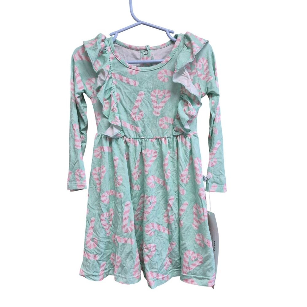 Toddler Christmas Dress By Lanee + Co 2T Green W/ Candy Cane Print Viscose & Spa